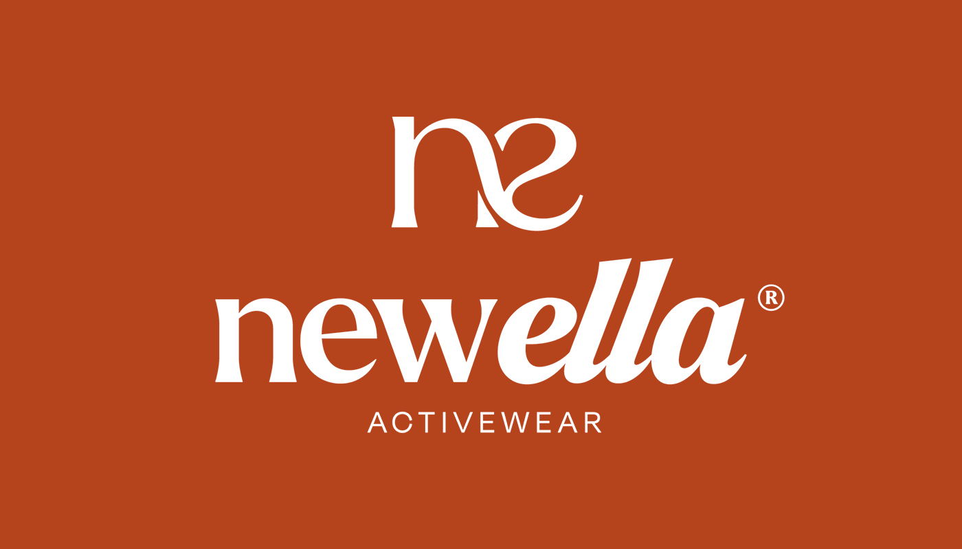 Marca NEWELLA animada em branco sobre fundo terracota